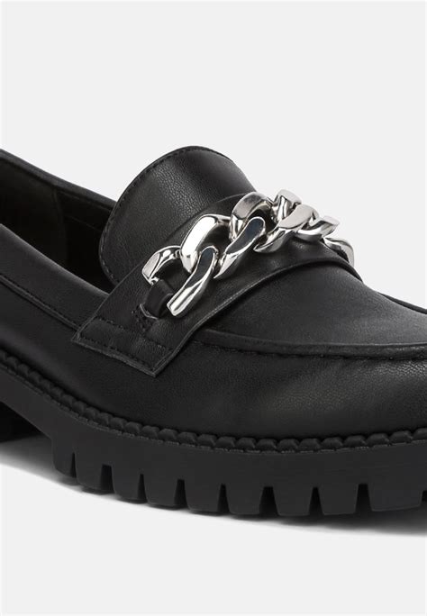 London Rag | Black Chunky Block Heel Loafers – London Rag India
