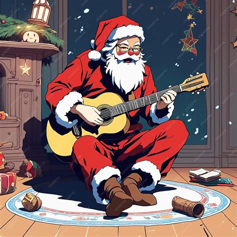 Premium AI Image | A santa claus playing a guitar sitting on a floor ...