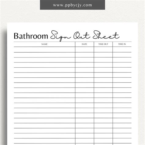 Bathroom Sign Out Sheet Printable - Gridgit.com - Auto News