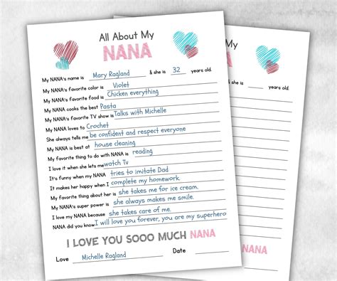 All About My Nana printed Questionnaire – The Hustling Cat Lady