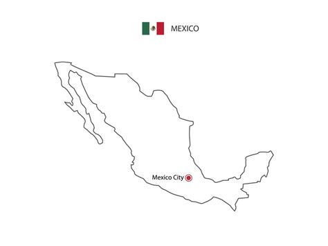 Hand draw thin black line vector of Mexico Map with capital city Mexico ...