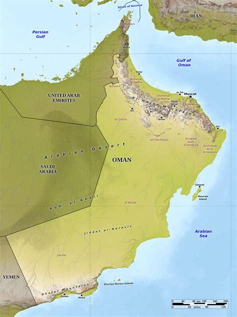 Blue Green Atlas - Free relief map of Oman