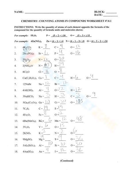 Counting Atoms Worksheet Answer Key 的图像结果