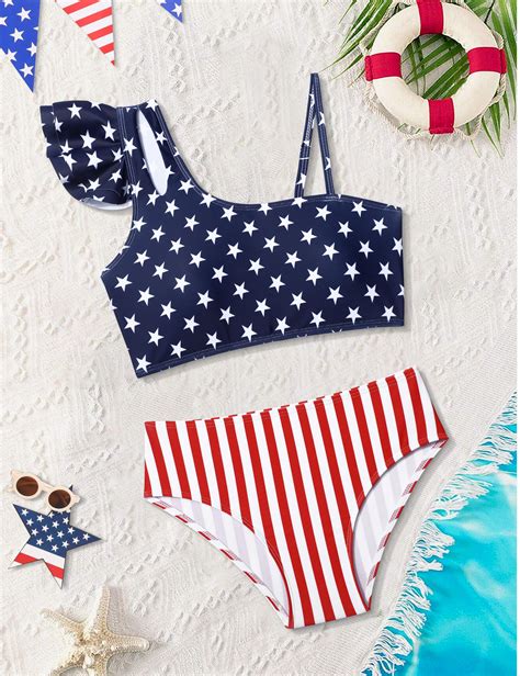 Snapklik.com : Doumlop Girls 4th Of July Swimsuit 5-6T Two Piece 4th Of ...