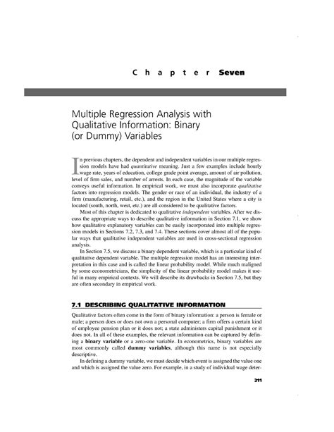 Dummy Variable Regression - I n previous chapters, the dependent and ...