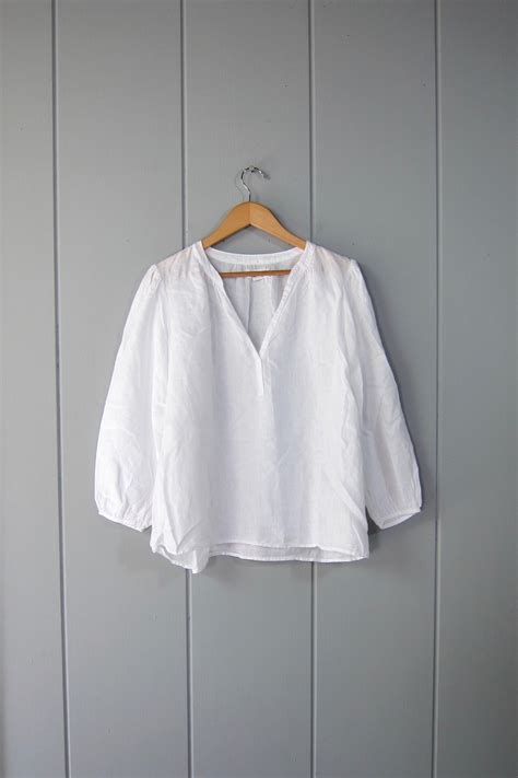 White Linen Peasant Blouse | 00s Vintage White Pullover Caftan Top ...
