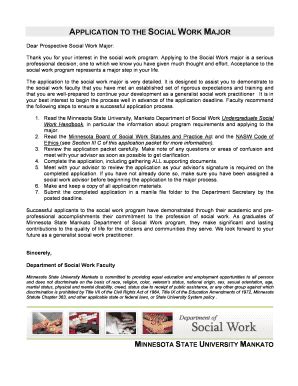 Fillable Online sbs mnsu APPLICATION TO THE SOCIAL WORK MAJOR - College ...
