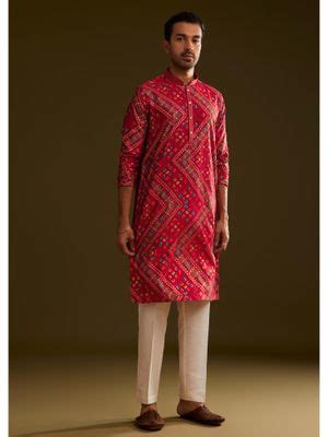 Buy KALKI FASHION Red Silk Bandhani Printed Kurta with Pant (Set of 2 ...