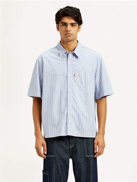 Men's Striped Light Blue Spread Collar Shirt – Levis India Store