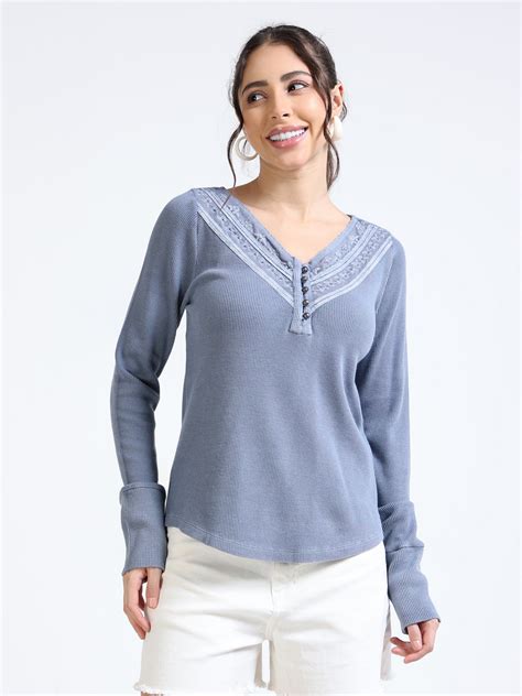 Women Blue Washed Work Top – FYVA