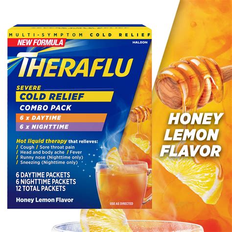 Theraflu Severe Cough Cold and Flu Day and Nighttime Relief Medicine Powder, Honey Lemon, 12 ...