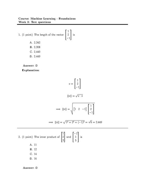 Week 3 - Course: Machine Learning - Foundations Week 3: Test questions ...