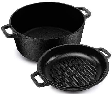 Buy KICHLY 4.7L/5.0 Quart Pre Seasoned Cast Iron Pan - Dutch Oven with ...