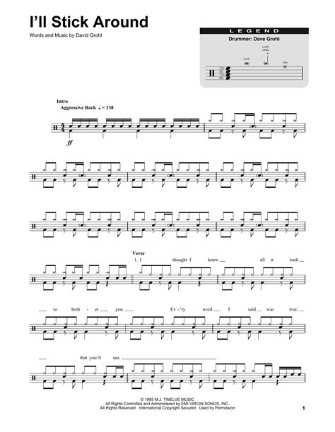 I'll Stick Around by Foo Fighters Sheet Music for Drums Transcription ...