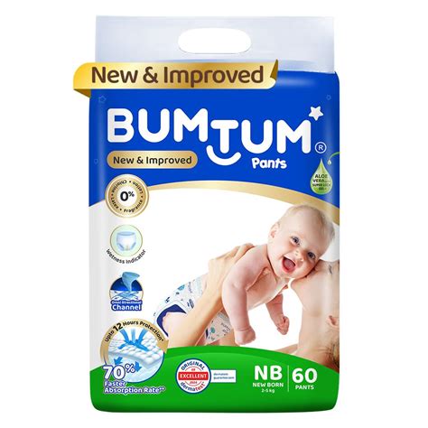 Buy Bumtum Baby Diaper Pants, New Born 60 Count, Double Layer Leakage ...