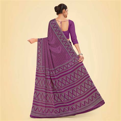 Women's Premium Silk Chiffon Ikat Print Annual Function Uniform Saree ...