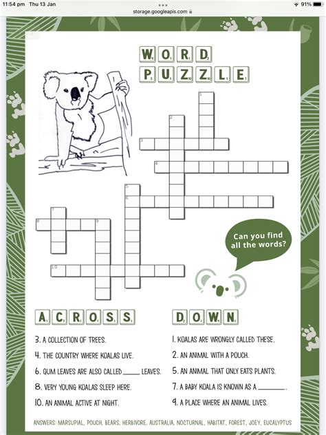 Koala Word Puzzle - Australia Day Craft