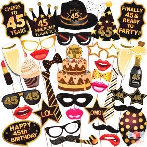 Wobbox 45th Birthday Photo Booth Party Props Brown & Golden , Birthday ...