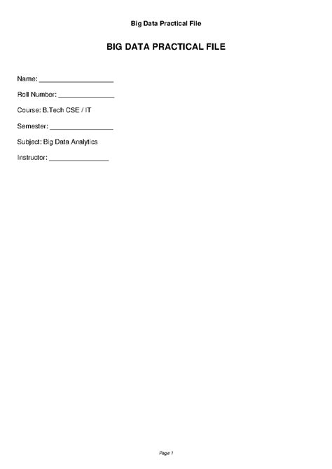 Big Data Practical File: Comprehensive Guide for B.Tech CSE IT - Studocu
