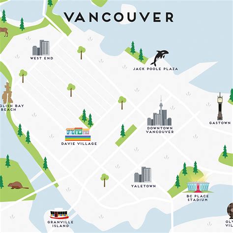 Vancouver Map - Illustrated Map of Vancouver Print / Travel Gifts ...