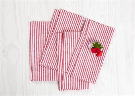 Solino Home Stripe Linen Napkins Set of 4 – 100% Pure Linen Red and ...