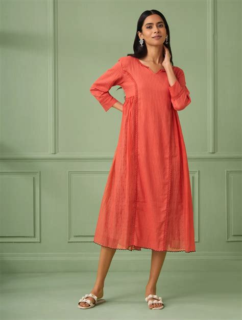 Buy Coral Gathered dress with slip (set of 2) Online - Our Better Planet