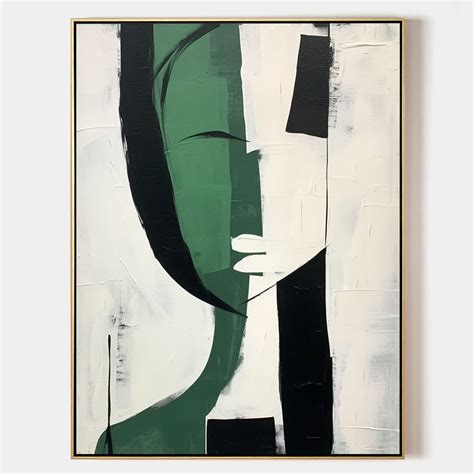 Green And White Minimalist Abstract Art On Canvas Green And White ...