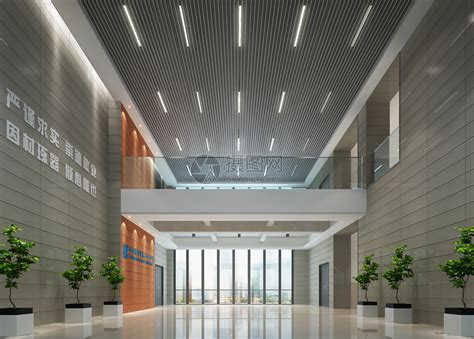 杭州现代大型办公楼大厅装修设计效果图案例-办公楼设计-浙江国富装饰