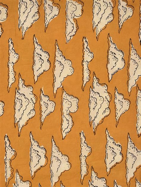 Bagru Natural Yellow Badal Cloud Print Cotton Cambric Fabric