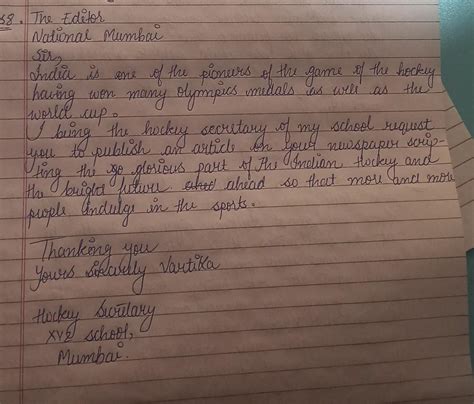 Letter to the editor1. You are Vanshika /Vishal, the sports secretary ...