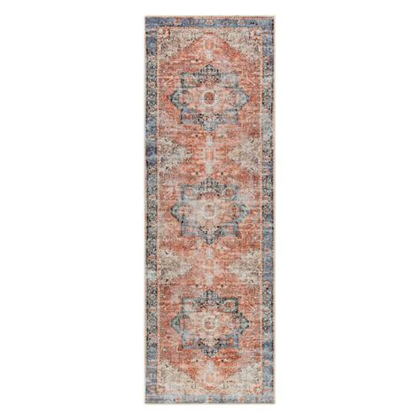 Amelie Blue and Rust Washable Runner, 2x8 | At Home