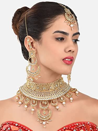 Buy ZAVERI PEARLS Mesmerising Kundan & Pearls Bridal Necklace Set For ...