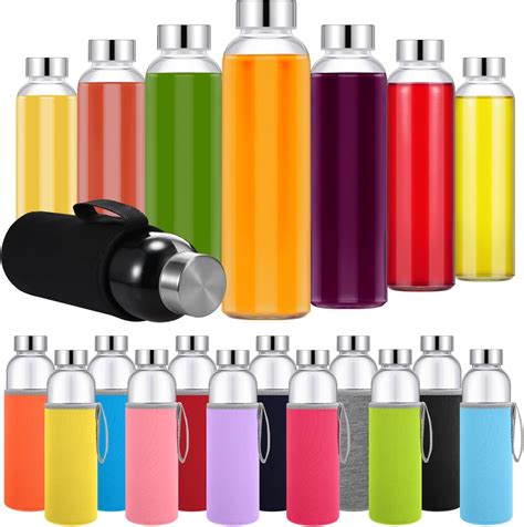 Amazon.com: Vesici 12 Set 18 oz Clear Glass Water Bottles, Reusable ...