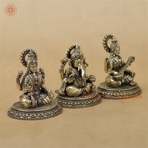 Brass Lakshmi Ganesh Saraswati Fine, 3.5" – Dharma Statues