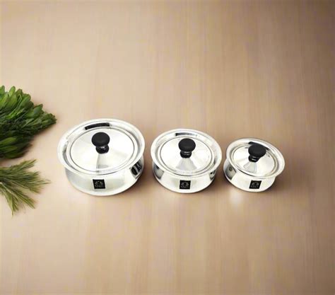 Stainless Steel Pulao Handi with Lid and PVC Knob – Set of 3 – Nyra ...