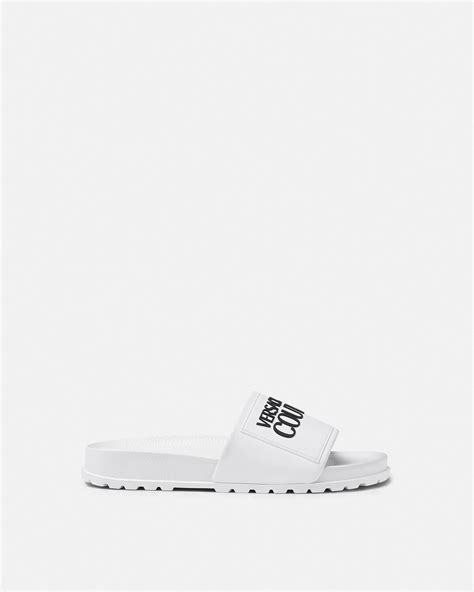 Logo Rubber Slides White,Print | VERSACE US