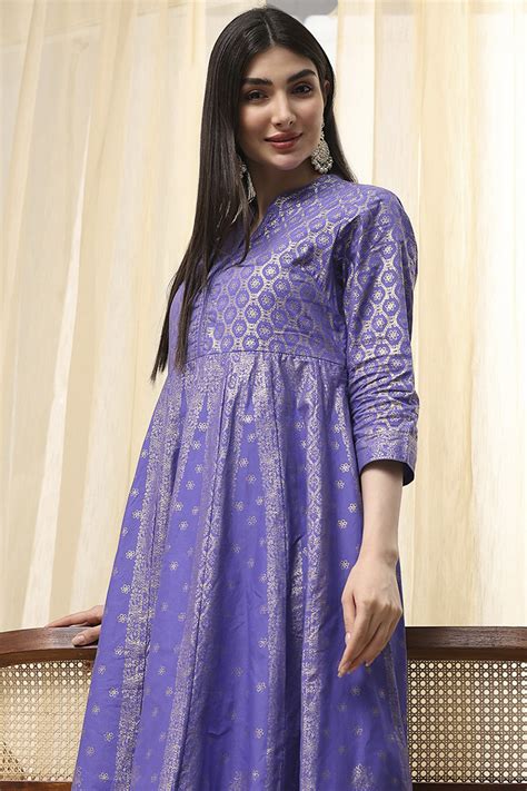 Buy Lavender Cotton Layered Anarkali Dress Online at Biba India