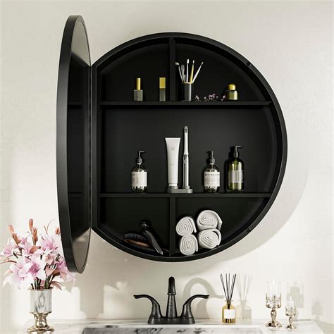 Keonjinn 26 in Round Black Medicine Cabinets for Bathroom with Mirror ...