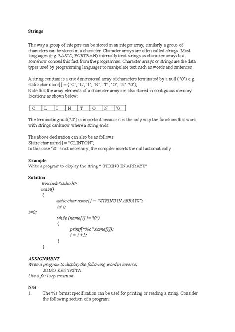 Strings - Strings The way a group of integers can be stored in an ...