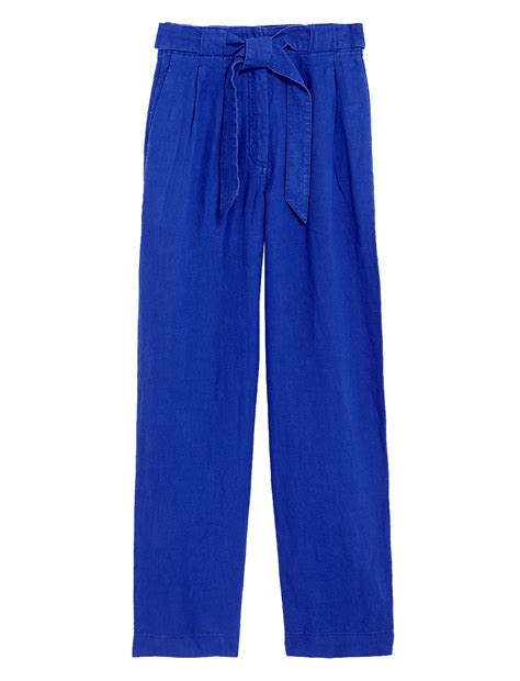 Buy Pure Linen Belted Wide Leg Trousers at Marks & Spencer