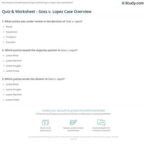 Quiz & Worksheet - Goss v. Lopez Case Overview | Study.com