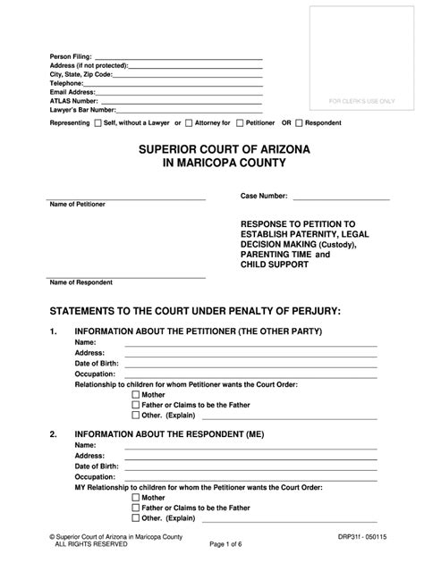 Response to Petition to Establish Paternity - Blank Fillable Template ...
