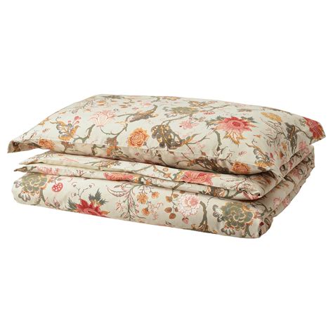 NÄSSELKLOCKA duvet cover and pillowcase, light grey-beige/multicolour ...