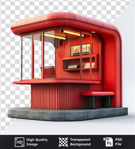 Modern red kiosk design transparent glass walls showcase interior ...