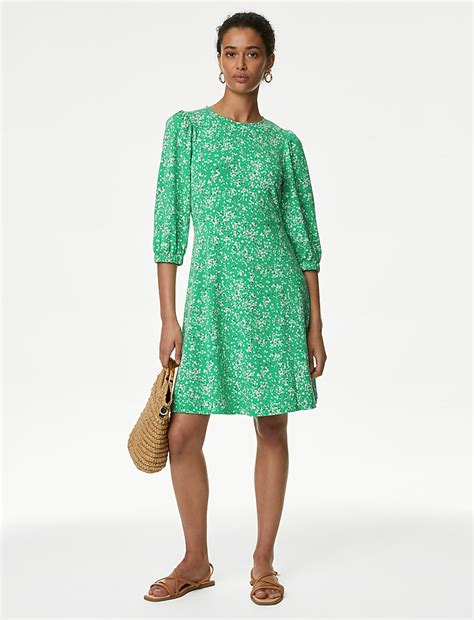 Buy Printed Jersey Round Neck Mini Skater Dress at Marks & Spencer