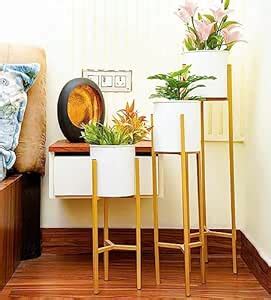 A S Handicrafts Metal Plant Stand with Planter Pot, White, 3 Pieces ...