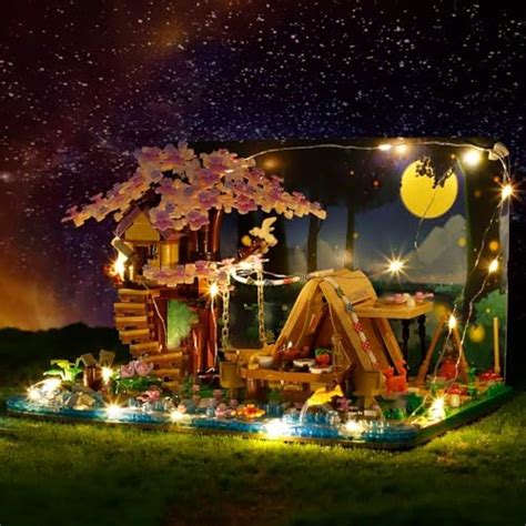 PAN TASY Cherry Blossom Treehouse Camping Building Set,LED Mini ...