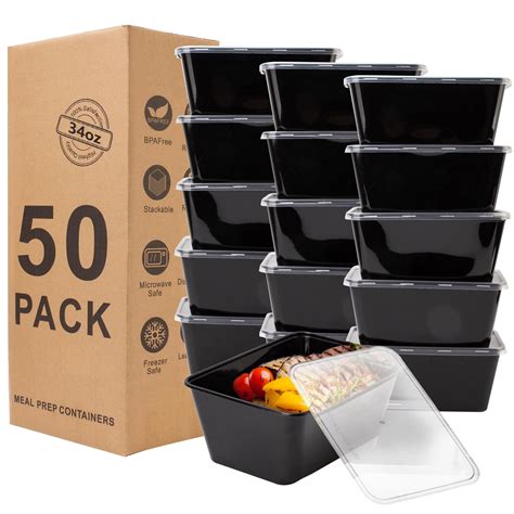 Amazon.com: Meal Prep Containers 50Pack - 34oz Food Storage Containers ...