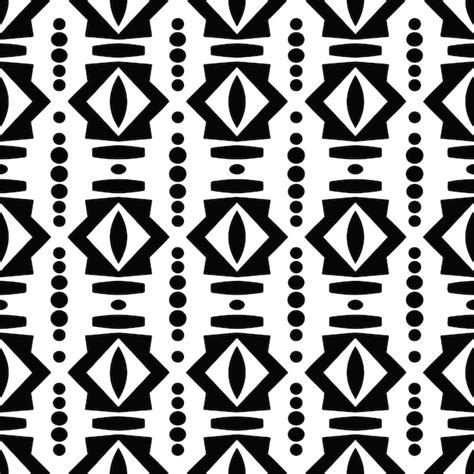 Black and white tribal geometric pattern with diamond shapes and dots ...