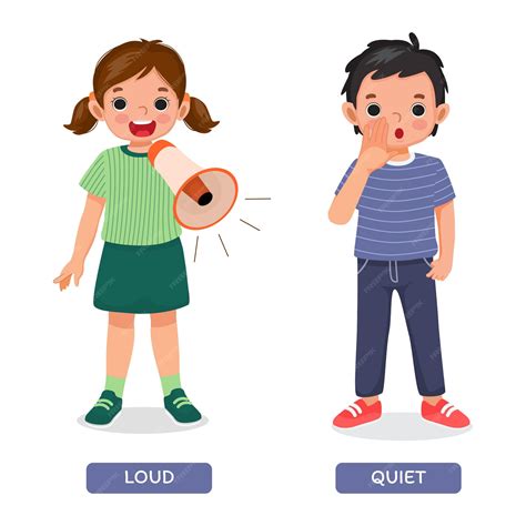 Premium Vector | Opposite words antonym loud and quiet with little girl holding megaphone and ...